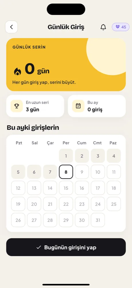 Günlük giriş serisi